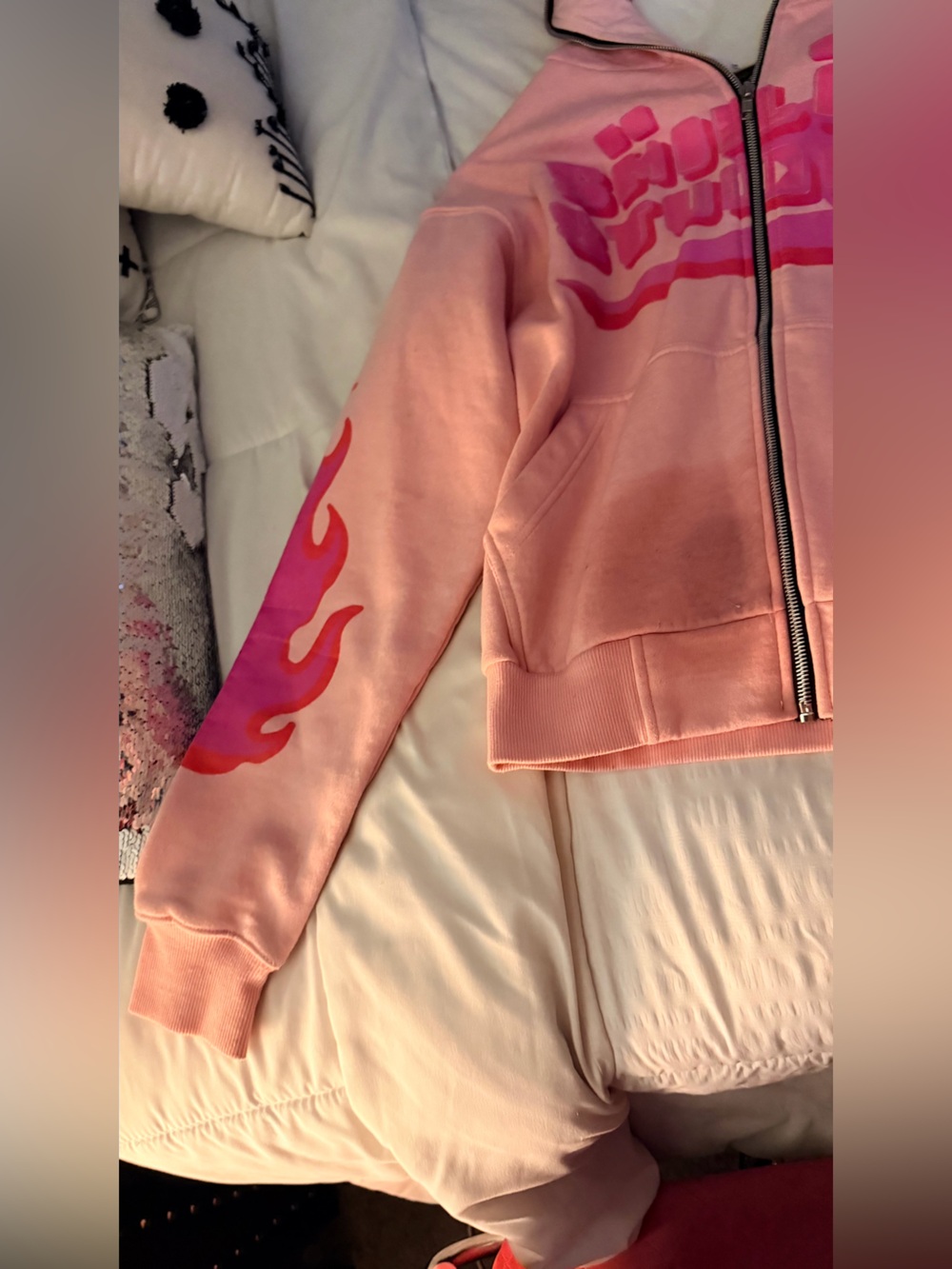 UNISEX Pink Flame Zip-Up Hoodie Jacket